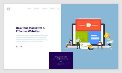 網頁設計模板集。現(xiàn)代矢量插畫概念為網站和移動網站開發(fā), Seo, 移動應用, 業(yè)務解決方案。易于編輯和自定義